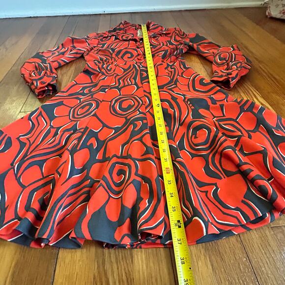 Vintage Eleanor Brenner Couture Orange & Black Mod Print Dress 1970s Size Small - Picture 14 of 16